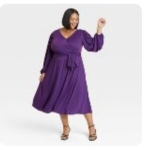 3X Ava & Viv Purple Long Sleeve Dress NWT
